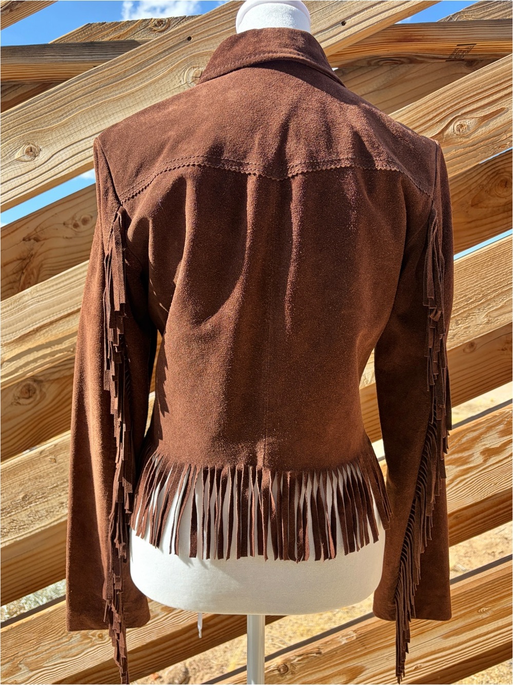 Y2K Chocolate Brown Suede Fringe Jacket Small - Picture 3 of 8